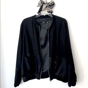 Black Satin Bomber Jacket Coat 10 12 Medium Large Nordstrom